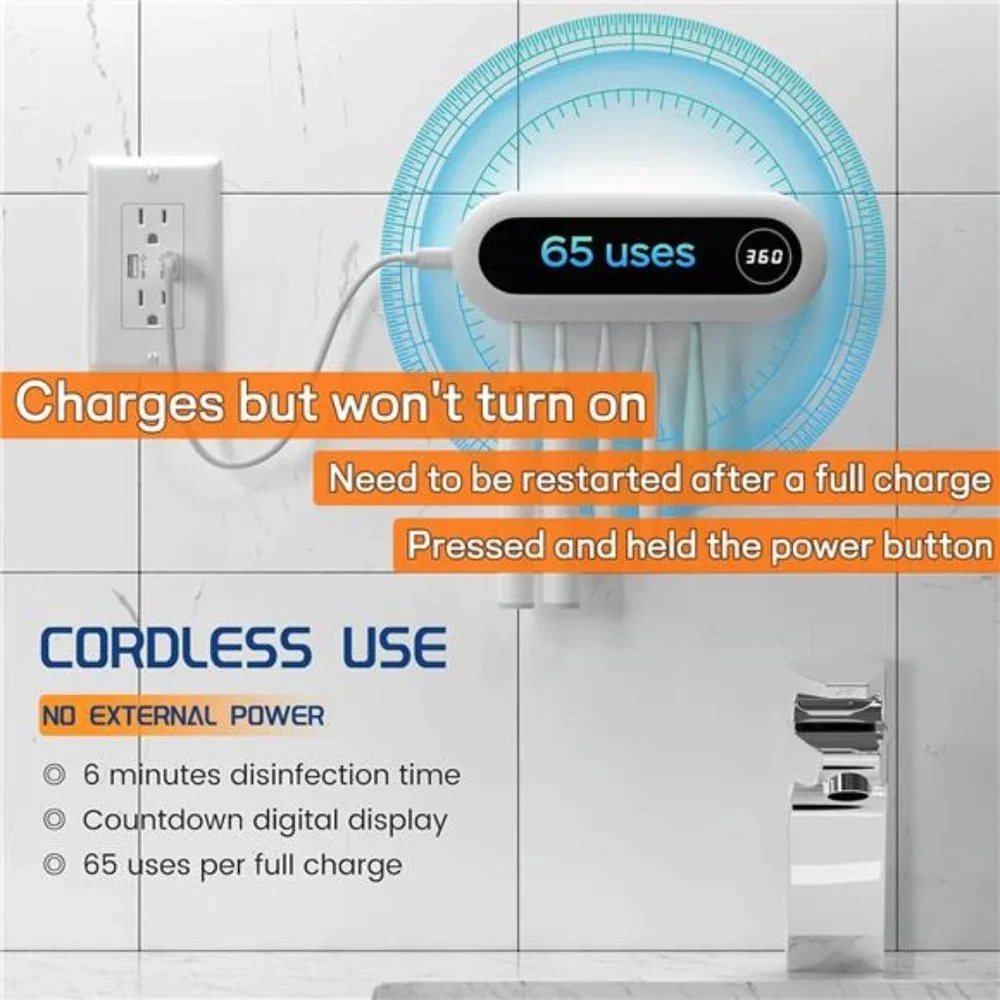 Toothbrush Sanitizer - UVToothbrush Sanitizer and Holder - 5 Toothbrush Slots